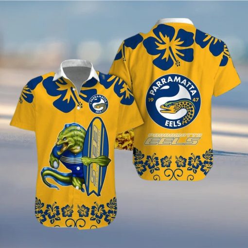 NRL Logo Parramatta Eels Big Hibiscus Hawaiian Shirt And Short Gift For Fans