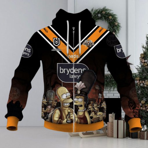 NRL Wests Tigers Custom Name Number x The Simpsons 2020 Halloween Jersey Zip Up Hoodie