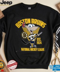 NWT BOSTON Bruins Graphic Cartoon Hockey Player Short Sleeve Gray T Shirt