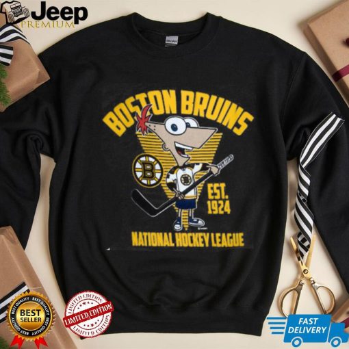 NWT BOSTON Bruins Graphic Cartoon Hockey Player Short Sleeve Gray T Shirt