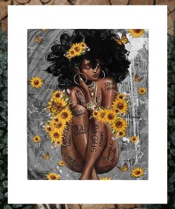 Naked Afro Queen Poster, Black Queen Sunflower Art, Black Woman Canvas