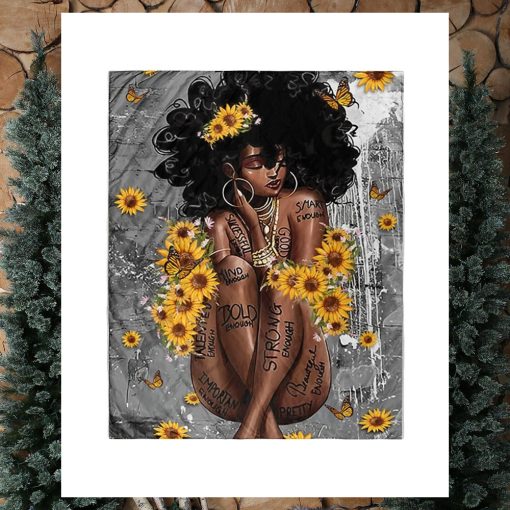 Naked Afro Queen Poster, Black Queen Sunflower Art, Black Woman Canvas