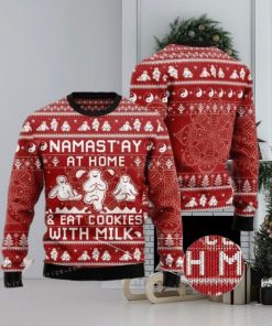 Namast’ay At Home Eat Cookies With Milk Womens Ugly Sweater