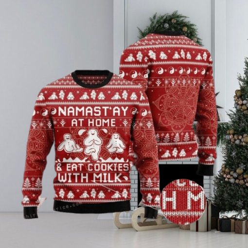 Namast’ay At Home Eat Cookies With Milk Womens Ugly Sweater