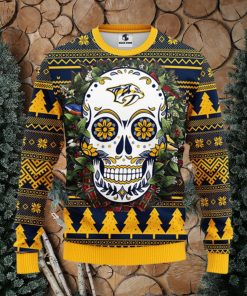 Nashville Predators Skull Flower Ugly Christmas Ugly Sweater