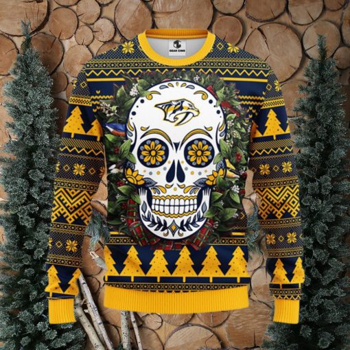 Nashville Predators Skull Flower Ugly Christmas Ugly Sweater