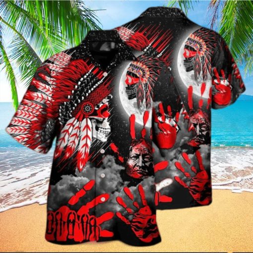 Native American Halloween Red Skull Moon Night Style – Halloween Hawaiian Shirt