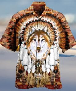 Native American Wolf Feather Headdress Edition Hawaiian 3D Hawaii Shirts