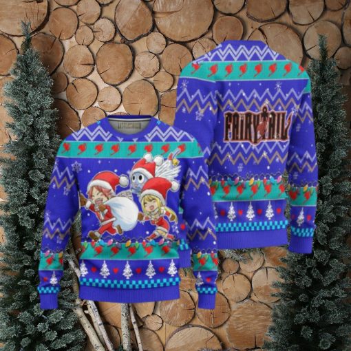 Natsu x Lucy x Happy Anime Ugly Christmas Sweater Custom Fairy Tail Xmas Gift