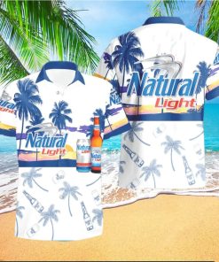 Natural Light Beer Tropical Palm Tree Hawaiian Shirt And Shorts For Beach Lovers