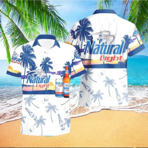 Natural Light Beer Tropical Palm Tree Hawaiian Shirt And Shorts For Beach Lovers