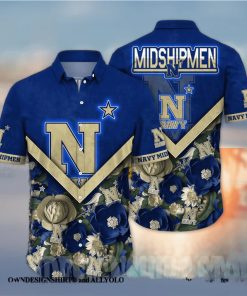 Navy Midshipmen NCAA Flower All Over Printed Classic Hawaiian Shirt