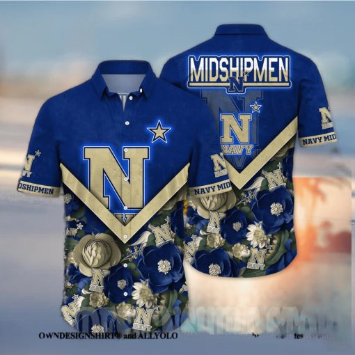 Navy Midshipmen NCAA Flower All Over Printed Classic Hawaiian Shirt