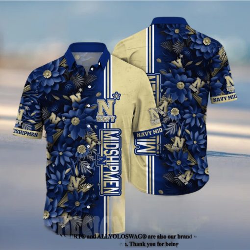 Navy Midshipmen NCAA Flower Classic Full Printing Hawaiian Shirt