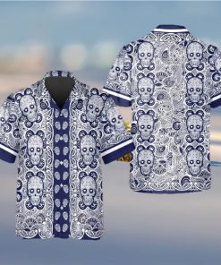 Navy Pattern Color Skull Hawaiian Shirt