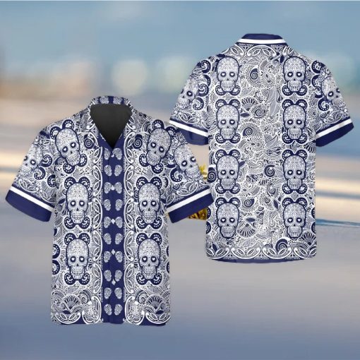 Navy Pattern Color Skull Hawaiian Shirt