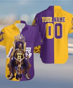 Nba Los Angeles Lakers Custom Name Number Golden Purple Lebron James 23 Trendy Hawaiian Shirt V4 Aloha Shirt