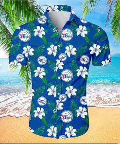 Nba Philadelphia 76Ers White Hibiscus Flowers Green Leaves Trendy Hawaiian Shirt Aloha Shirt