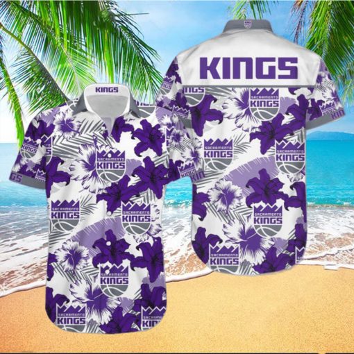 Nba Sacramento Kings Purple Tropical Flowers Trendy Hawaiian Shirt V3 Aloha Shirt