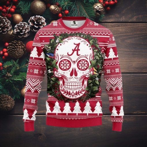 Ncaa Alabama Crimson Tide Skull Flower Ugly Christmas Sweater, All Over Print Sweatshirt, Ugly Sweater, Christmas Sweaters, Hoodie, Sweater