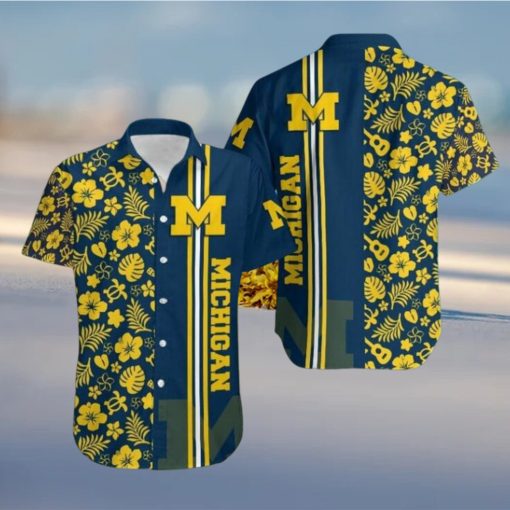 Ncaa Michigan Wolverines Maize Flowers Blue Trendy Hawaiian Shirt Aloha Shirt