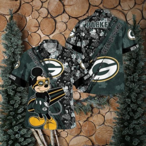 Green Bay Packers Mickey Mouse Floral Short Sleeve Hawaii Shirt