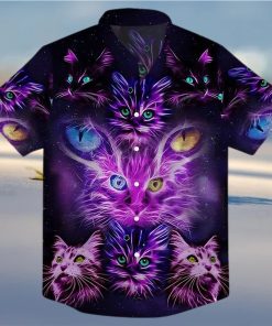 Neon Cat Heads Cats With Two Different Colored Eyes Hawaiian Shirt