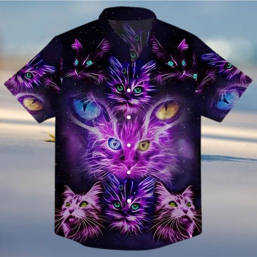 Neon Cat Heads Cats With Two Different Colored Eyes Hawaiian Shirt