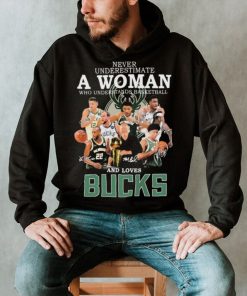 Never Underestimate A Woman Who Understands Basketball And Loves Milwaukee Bucks 2022 Signatures Shirt