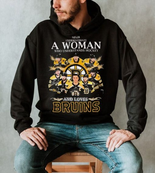 Never Underestimate A Woman Who Understands Hockey Team Sport And Loves Bruins Shirt