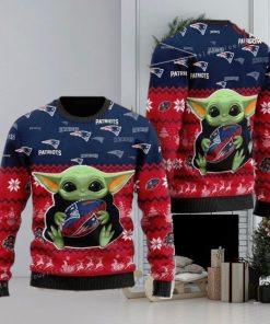 New England Patriot Baby Yoda For American Football Fans Christmas Ugly Sweater Party