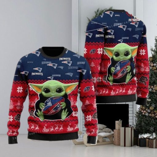 New England Patriot Baby Yoda For American Football Fans Christmas Ugly Sweater Party