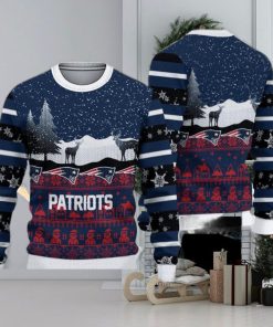 New England Patriots Christmas Reindeers Pattern Knitted Ugly Christmas Sweater AOP Gift For Men And Women