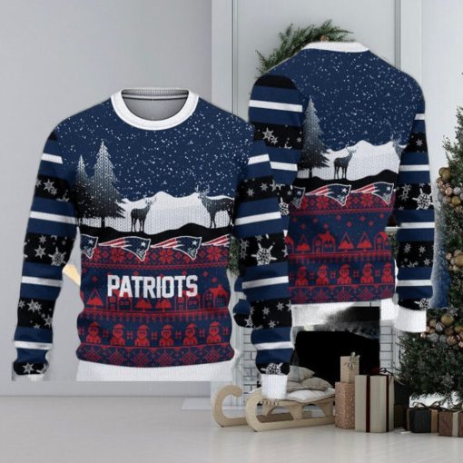 New England Patriots Christmas Reindeers Pattern Knitted Ugly Christmas Sweater AOP Gift For Men And Women