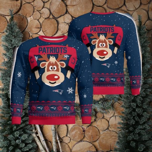 New England Patriots Cute Reindeer Ugly Christmas Sweater Christmas Party Gift