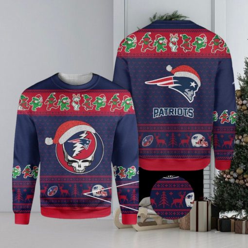 New England Patriots Grateful Dead SKull And Bears Ugly Christmas Sweater