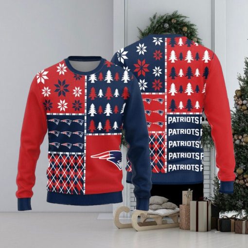 New England Patriots Logo Knitted Pine Trees Pattern Ugly Christmas Sweater