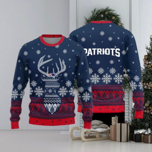 New England Patriots Logo Knitted Reindeer Ugly Christmas Sweater