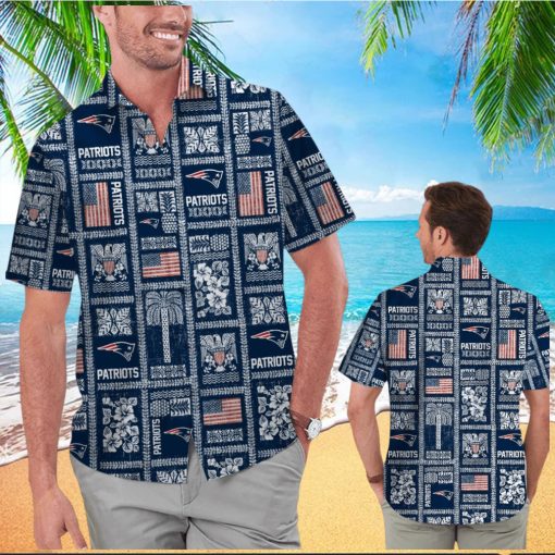 New England Patriots Summer Commemorative Short Sleeve Button Up Tropical Hawaiian Shirt