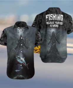 New Fishing Because Murder Is Wrong Crazy Fishing Leobees All Over Print Hawaiian Shirt