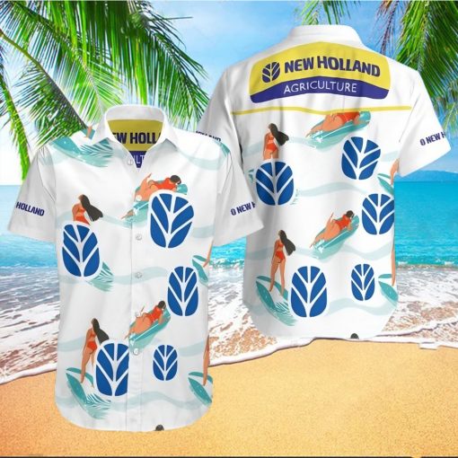 New Holl And Agriculture All Over Print Summer Short Sleeve Hawaiian Beach Shirt – White