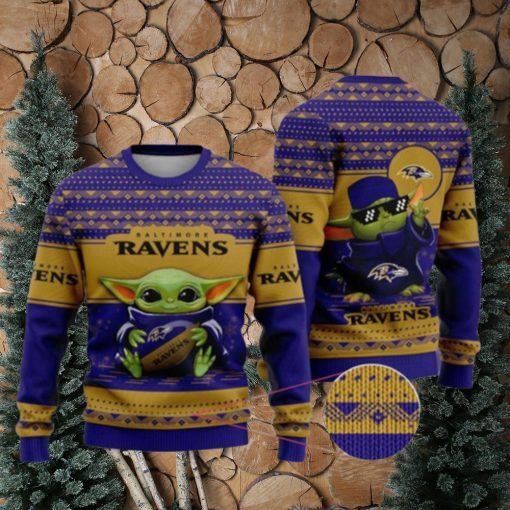 New Nfl Baby Yoda Baltimore Ravens Christmas Ugly Christmas Sweaters