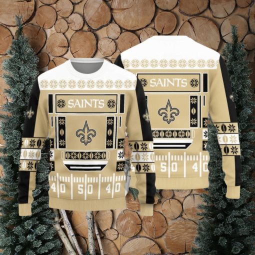 New Orleans Saints Christmas Ball Snowfalke Pattern Knitted Sweater