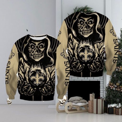 New Orleans Saints Death Halloween Skull Pullover Halloween Ugly Sweater For Men And Women Gift Christmas