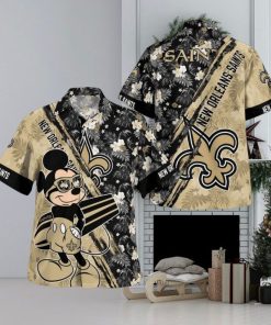 New Orleans Saints Mickey Mouse Floral Short Sleeve Hawaii Shirt