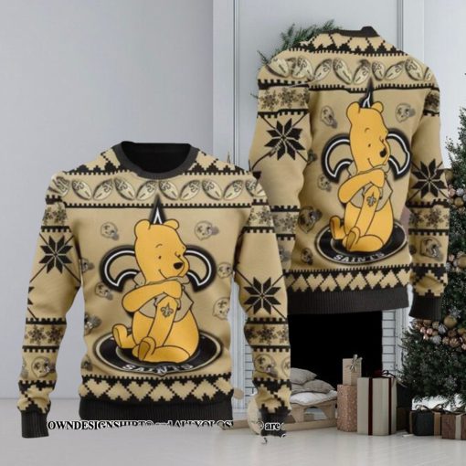 New Orleans Saints NFL American Football Team Logo Cute Winnie The Pooh Bear 3D Ugly Christmas Sweater Shirt For Men And Women On Xmas Days2