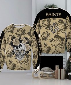 New Orleans Saints Skull And Rose Pattern Woolen Halloween Ugly Sweater For Men And Women Gift Christmas