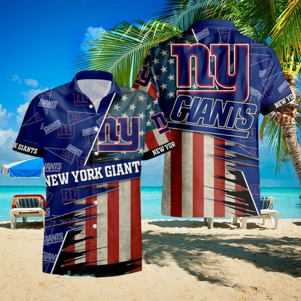 New York Giants Floral Football Team Aloha Hawaiian Beach Summer Graphic  Prints Button Up Shirt