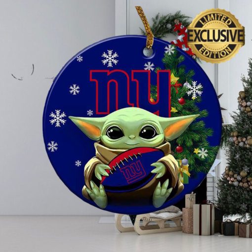 New York Giants Baby Yoda NFL Custom Name 2023 Holiday Gifts Christmas Decorations Ornament