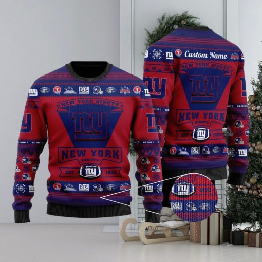 New York Giants Football Team Logo Ugly Christmas Sweater Custom Name Christmas For Fans